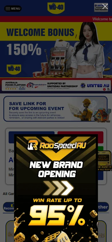 Wd-40 Casino mobile home interface on a touchscreen device